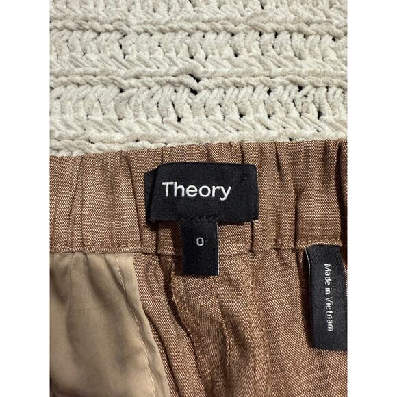 Theory Treeca Pull On Pants Linen Lyocell Womens Size 0 Brown Stretch MSRP $245 - Picture 2 of 10
